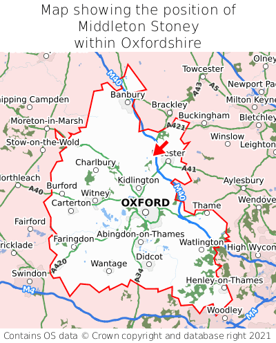 Map showing location of Middleton Stoney within Oxfordshire