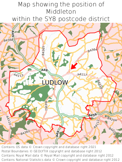 Map showing location of Middleton within SY8