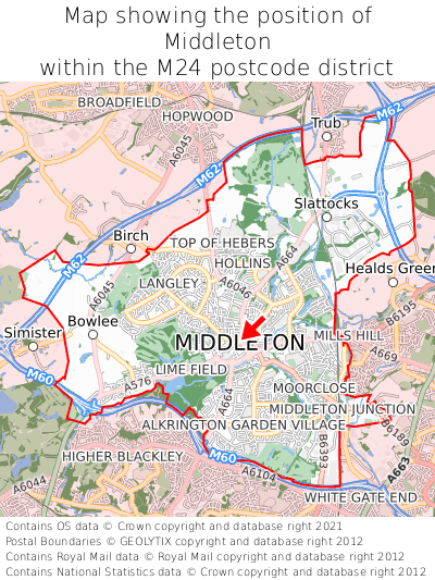 Map showing location of Middleton within M24