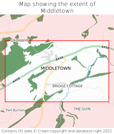 Map showing extent of Middletown as bounding box