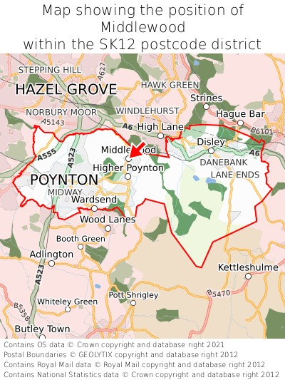 Map showing location of Middlewood within SK12