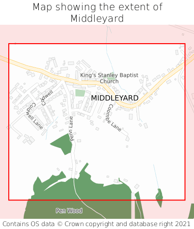 Map showing extent of Middleyard as bounding box