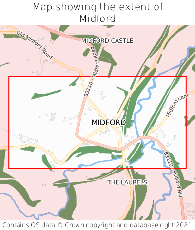 Map showing extent of Midford as bounding box