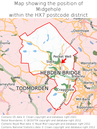 Map showing location of Midgehole within HX7