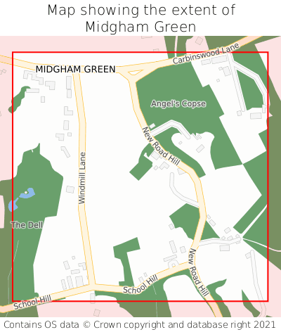 Map showing extent of Midgham Green as bounding box