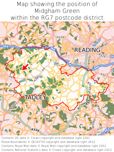 Map showing location of Midgham Green within RG7