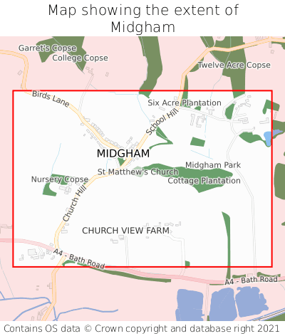 Map showing extent of Midgham as bounding box