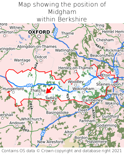Map showing location of Midgham within Berkshire