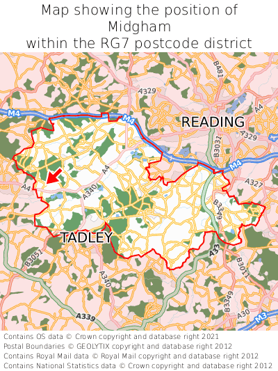 Map showing location of Midgham within RG7