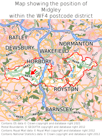 Map showing location of Midgley within WF4