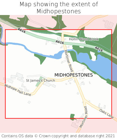 Map showing extent of Midhopestones as bounding box