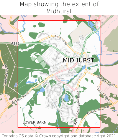 Map showing extent of Midhurst as bounding box