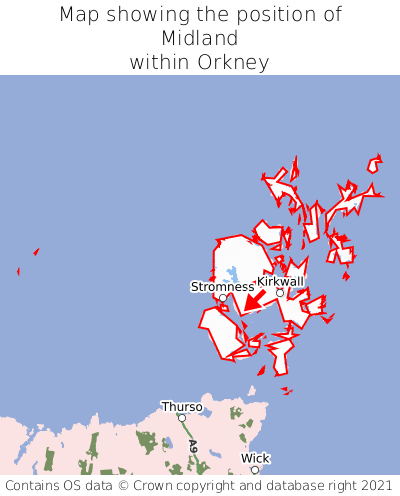 Map showing location of Midland within Orkney