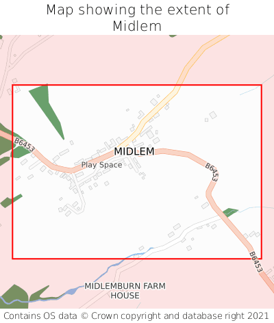Map showing extent of Midlem as bounding box