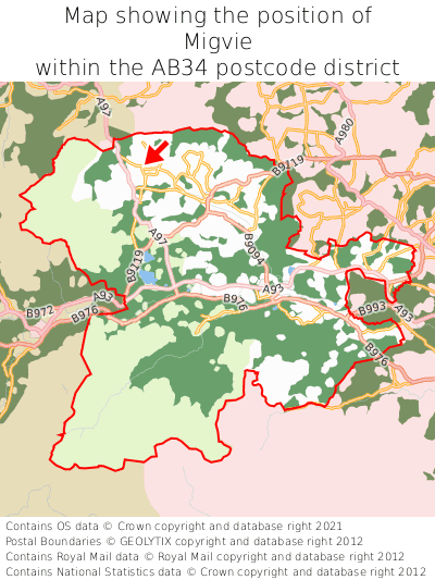 Map showing location of Migvie within AB34