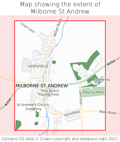 Map showing extent of Milborne St Andrew as bounding box