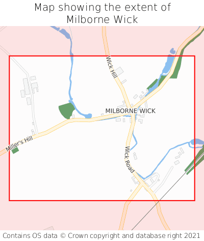 Map showing extent of Milborne Wick as bounding box