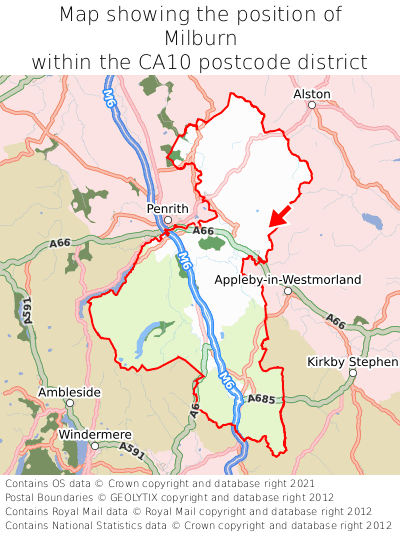 Map showing location of Milburn within CA10