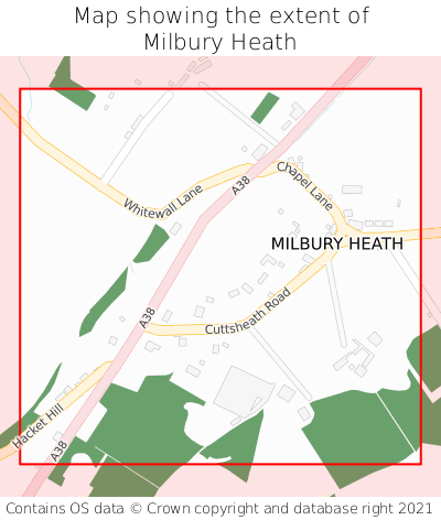 Map showing extent of Milbury Heath as bounding box