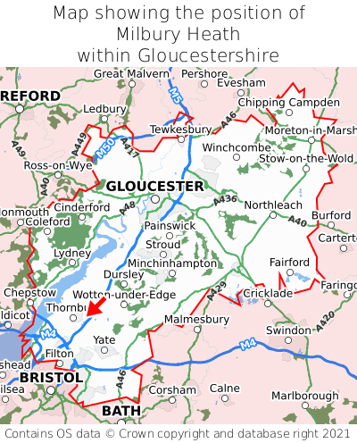 Map showing location of Milbury Heath within Gloucestershire