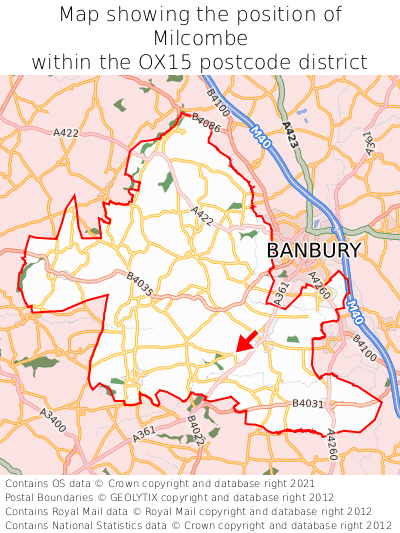 Map showing location of Milcombe within OX15