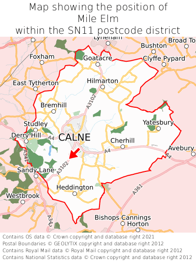 Map showing location of Mile Elm within SN11