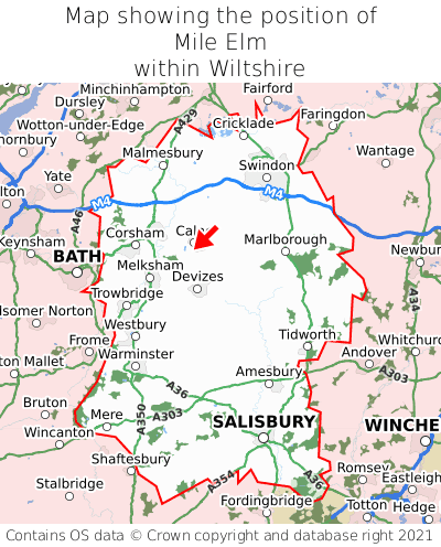 Map showing location of Mile Elm within Wiltshire