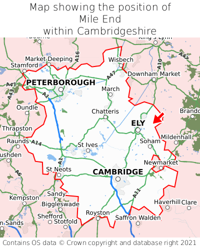 Map showing location of Mile End within Cambridgeshire