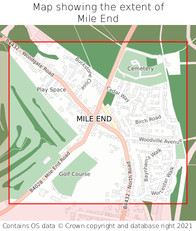 Map showing extent of Mile End as bounding box