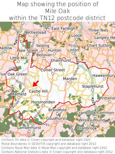 Map showing location of Mile Oak within TN12