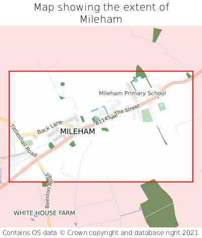 Map showing extent of Mileham as bounding box