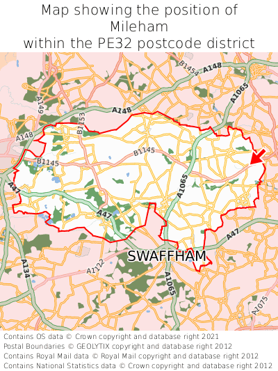 Map showing location of Mileham within PE32