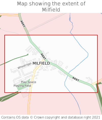 Map showing extent of Milfield as bounding box