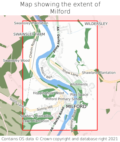Map showing extent of Milford as bounding box