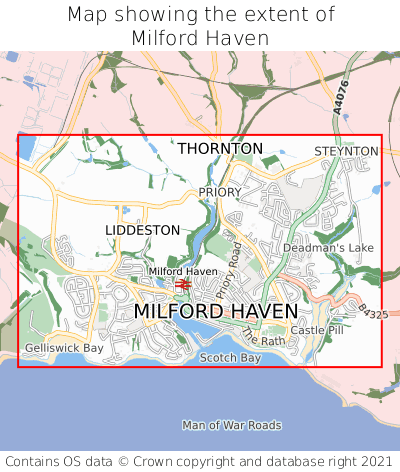 Map showing extent of Milford Haven as bounding box