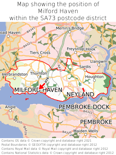 Map showing location of Milford Haven within SA73