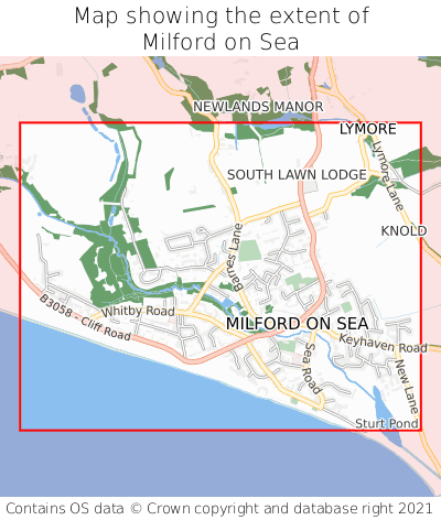 Map showing extent of Milford on Sea as bounding box