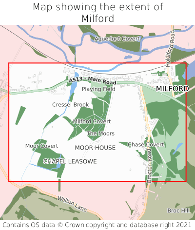 Map showing extent of Milford as bounding box