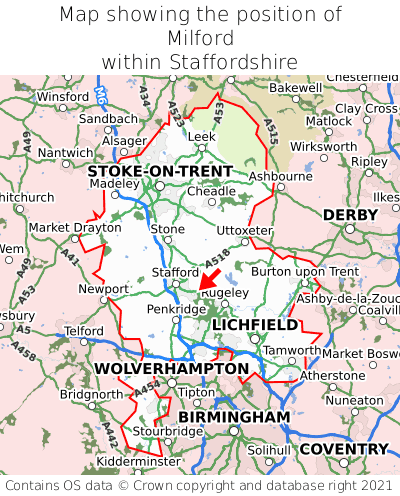 Map showing location of Milford within Staffordshire