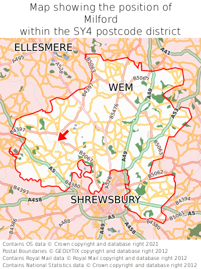 Map showing location of Milford within SY4