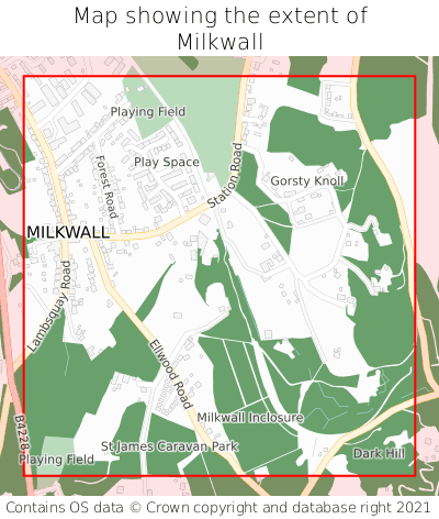 Map showing extent of Milkwall as bounding box