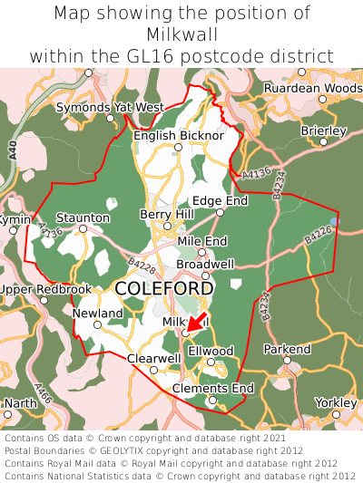 Map showing location of Milkwall within GL16