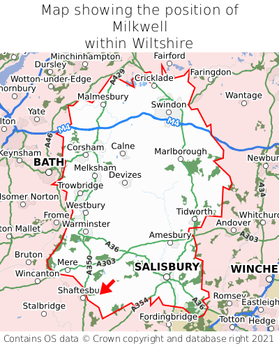 Map showing location of Milkwell within Wiltshire
