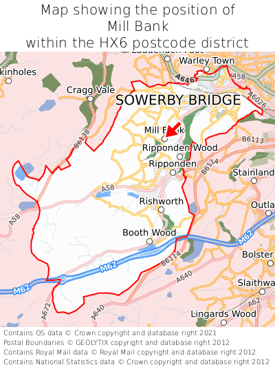 Map showing location of Mill Bank within HX6