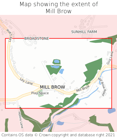Map showing extent of Mill Brow as bounding box