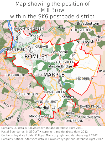 Map showing location of Mill Brow within SK6