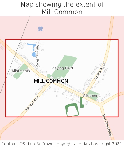 Map showing extent of Mill Common as bounding box