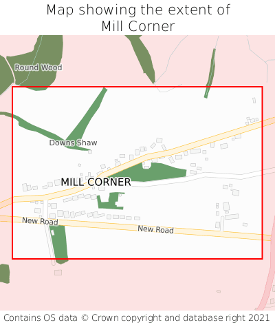 Map showing extent of Mill Corner as bounding box