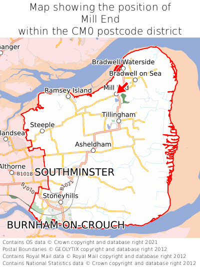 Map showing location of Mill End within CM0