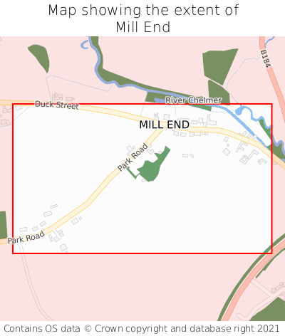 Map showing extent of Mill End as bounding box